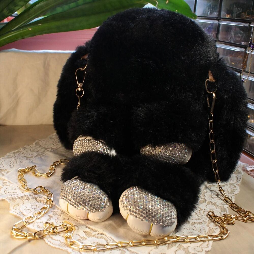 Y2K black bunny rabbit plush crossbody purse